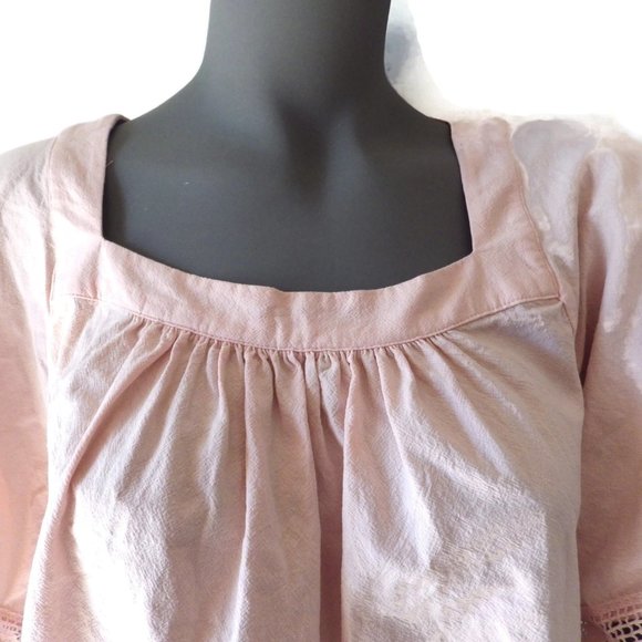 DOWNEAST Pink Cotton Peasant Blouse/ Top/ Crochet Trim/ Square Neck/ Size M - Picture 2 of 11